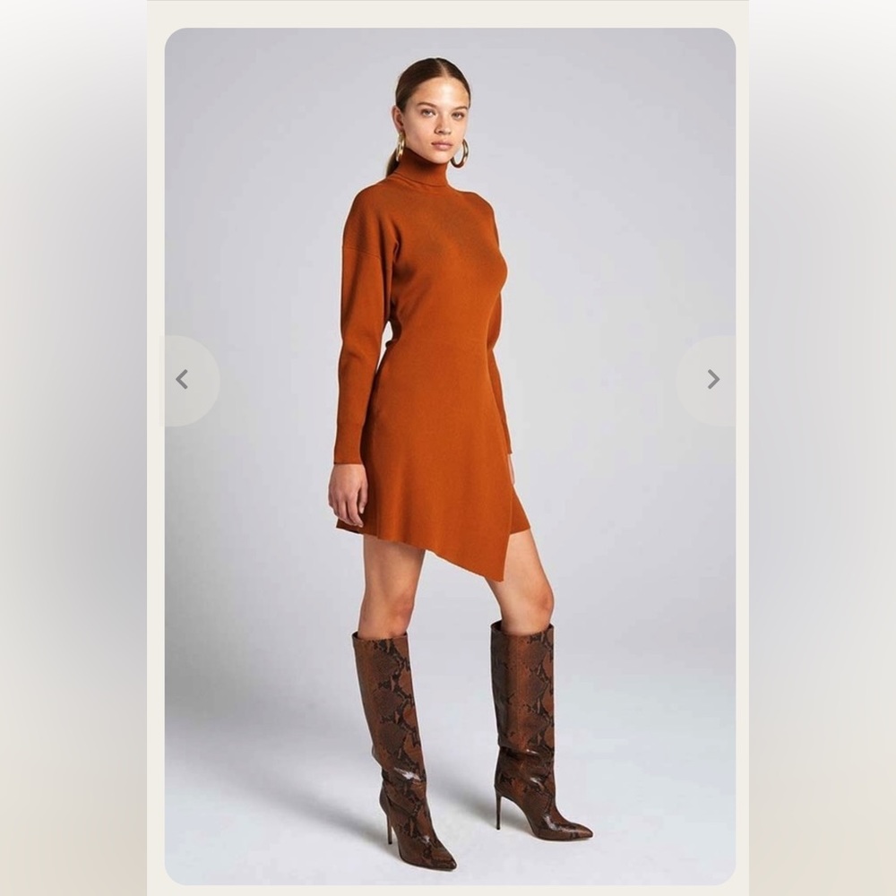 ALC Knit Virgo Dress Asymmetrical hem turtleneck ribbed cinnamon‎ size XS